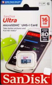 Micro SDHC (16 GB), 80 Mbps, Sandisk Ultra